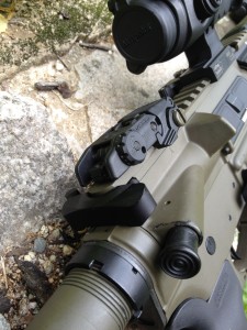 Magpul MBUS folded out of the way for optics use.