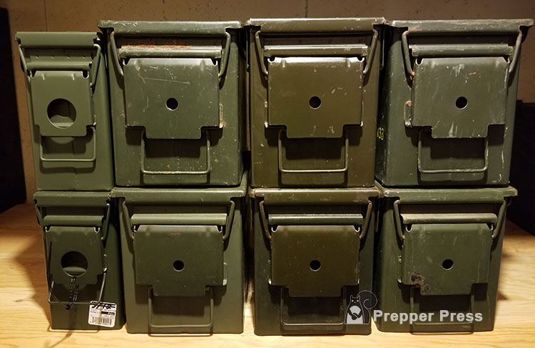 ammo cans stacked high