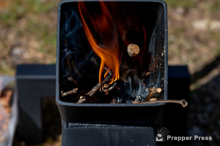 fire in a rocket stove