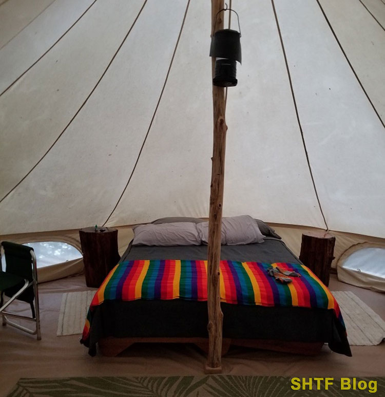glamping tent bed