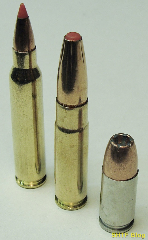 bullet comparison: .223, .300, and 9mm