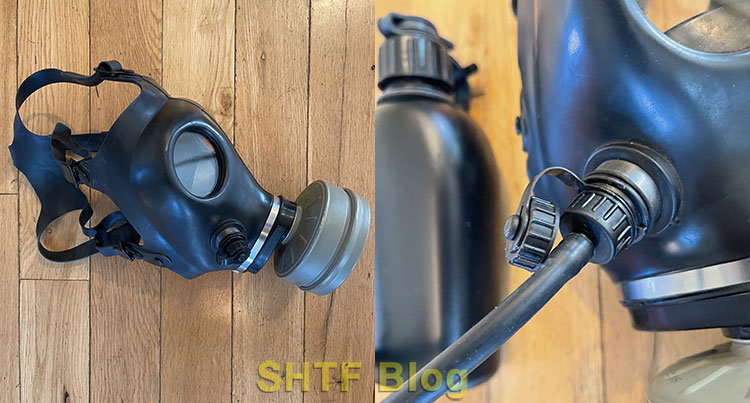Israeli gas mask head adjustments and water system