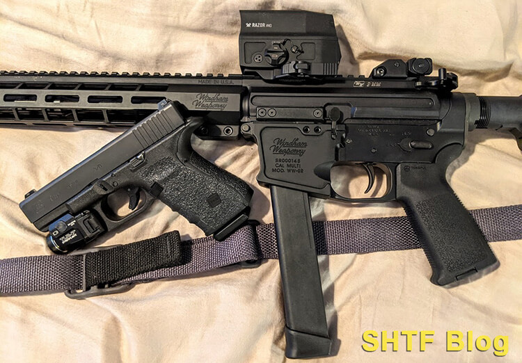 A Glock 19 and Windham Weaponry 9mm carbine