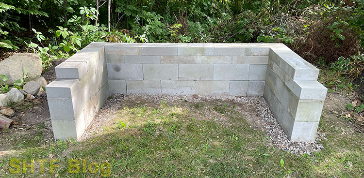 finished concrete block fire pit