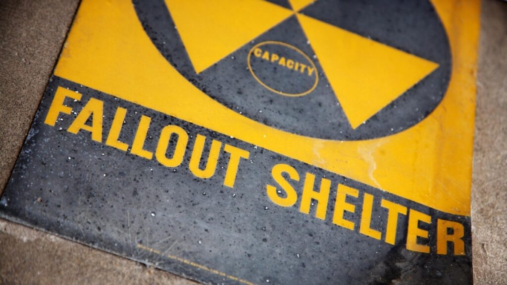 nuclear fallout shelter near you sign