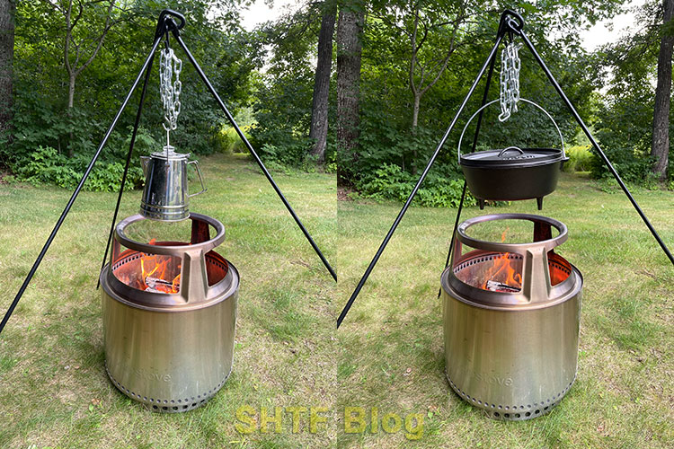 solo stove bonfire with dutch oven and kettle