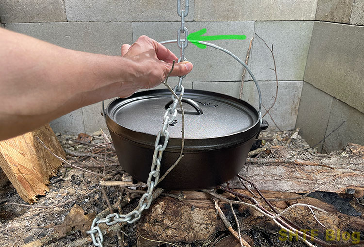 length of chain set against Dutch oven
