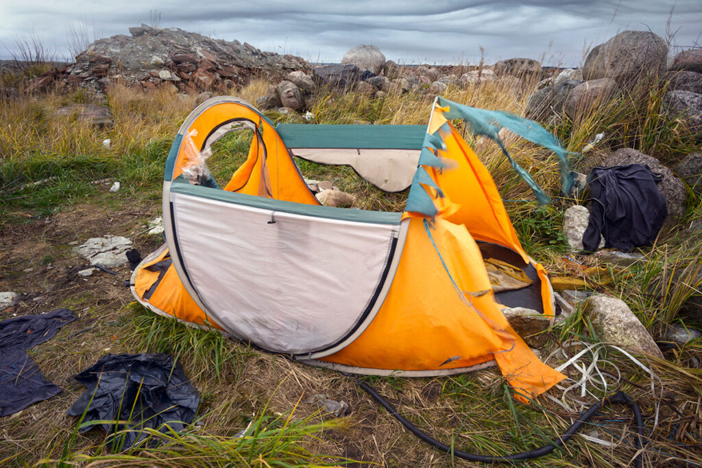 camping in windy conditions destroyed tent
